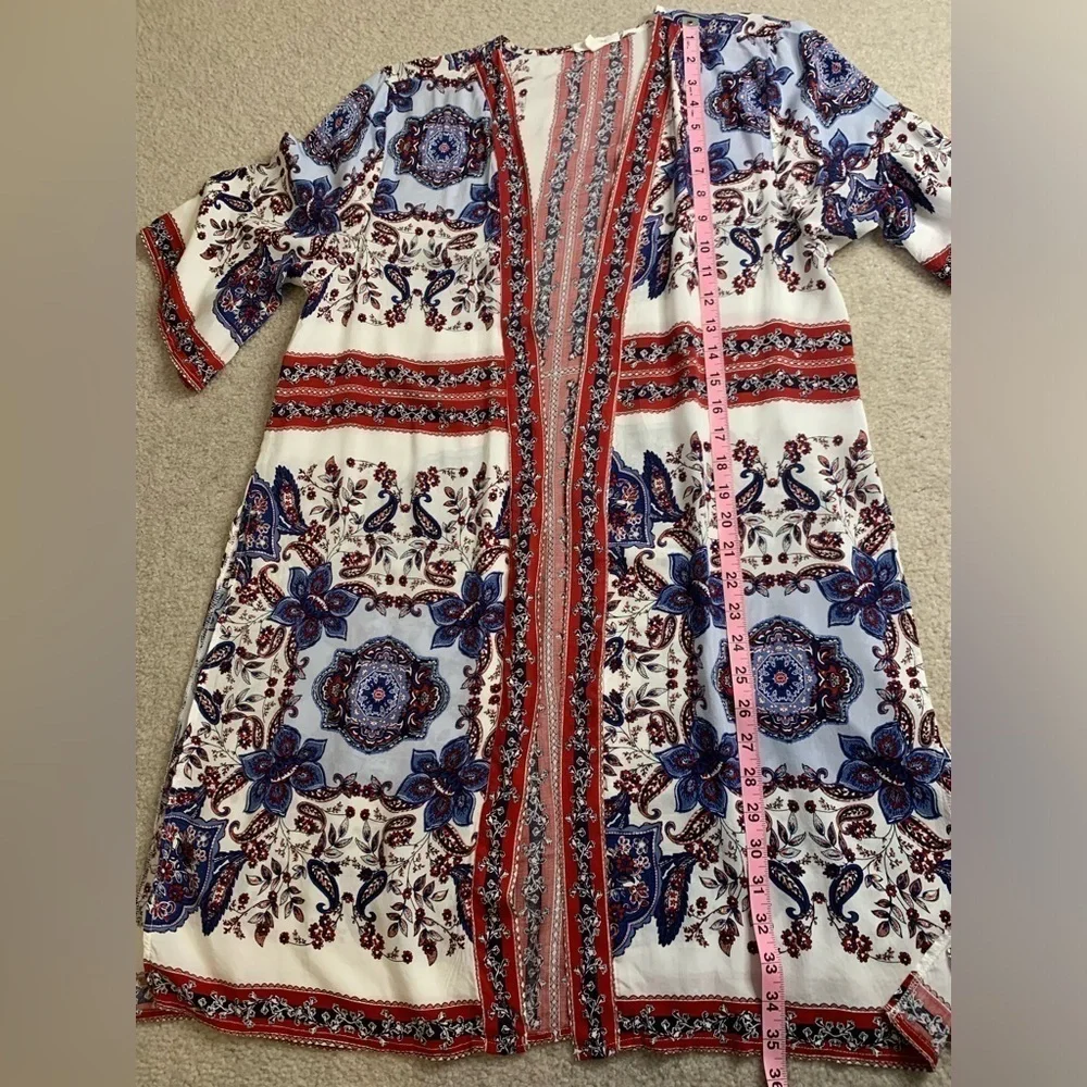 Maurices Floral Boho Kimono Women Medium Red White Blue - Picture 4 of 9